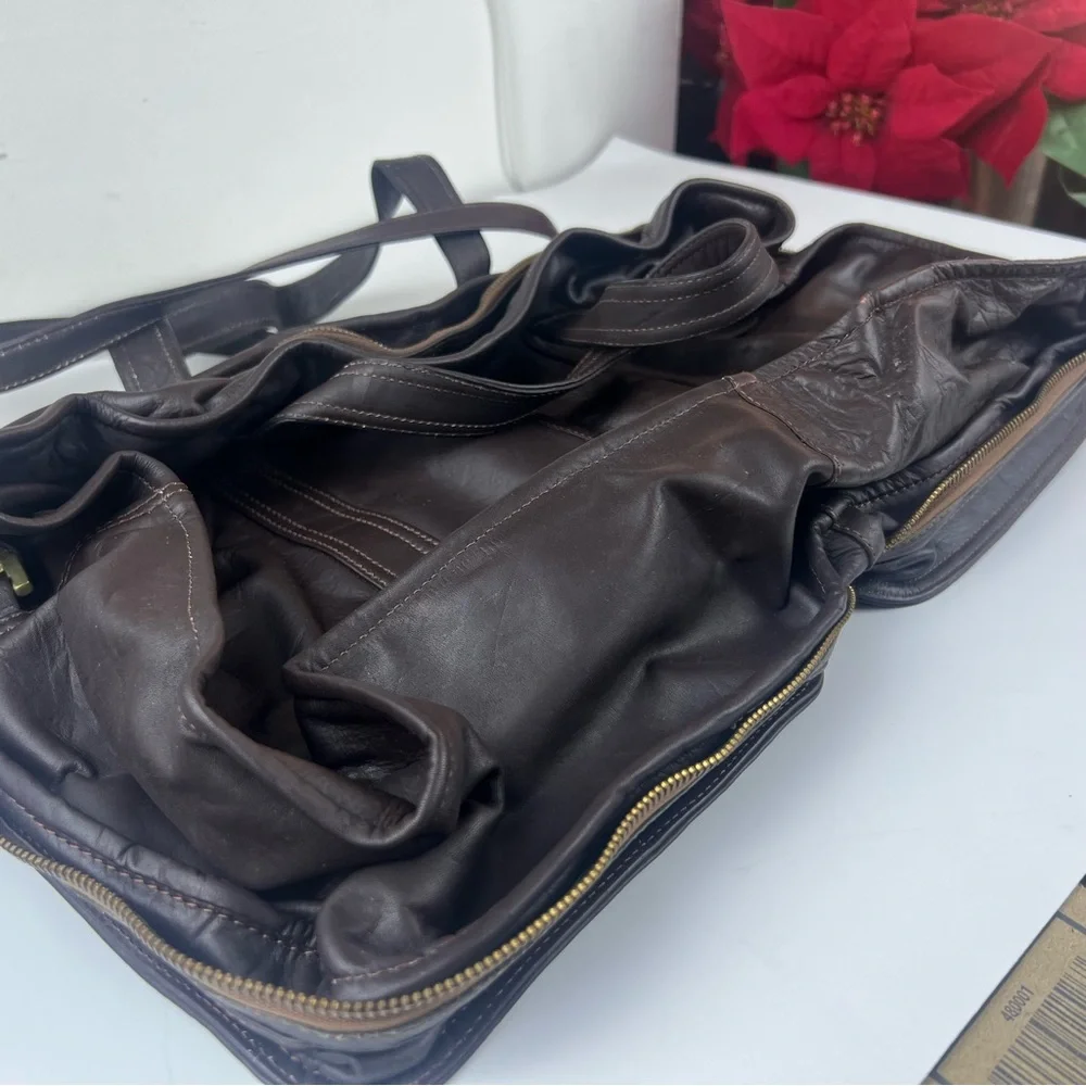 Vintage Men’s Brown Leather Convertible Travel Bag Briefcase Work Bag